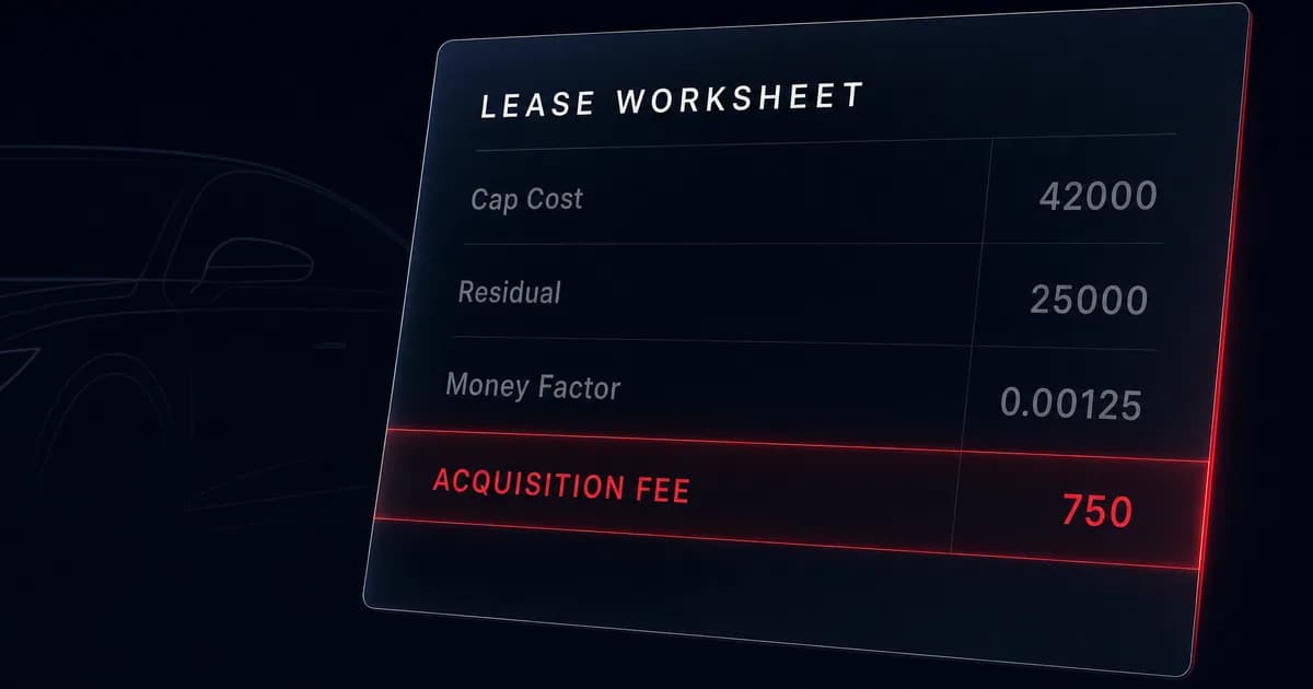 Lease worksheet highlighting the acquisition fee line item