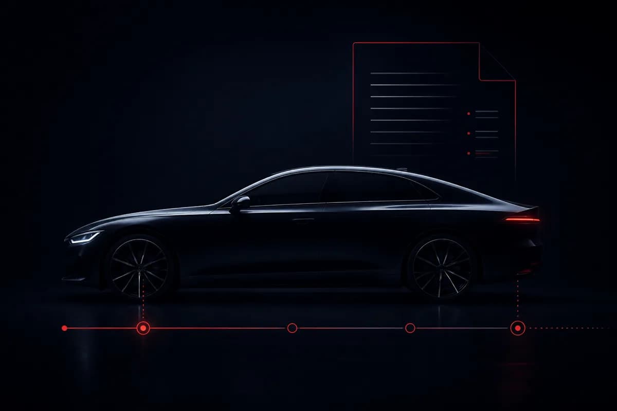 Abstract car silhouette with lease contract lines on a dark navy background