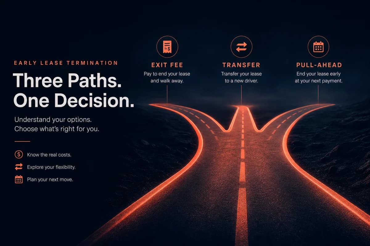 Forked paths graphic for lease exit fees transfer and pull-ahead programs