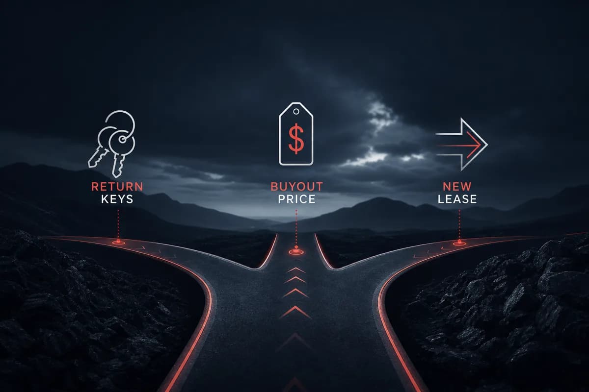 Three paths graphic for lease return buyout and replacement