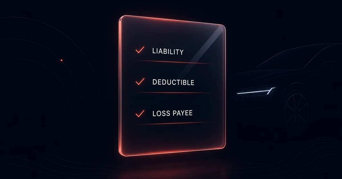 Lease policy card listing liability, deductible, and loss payee