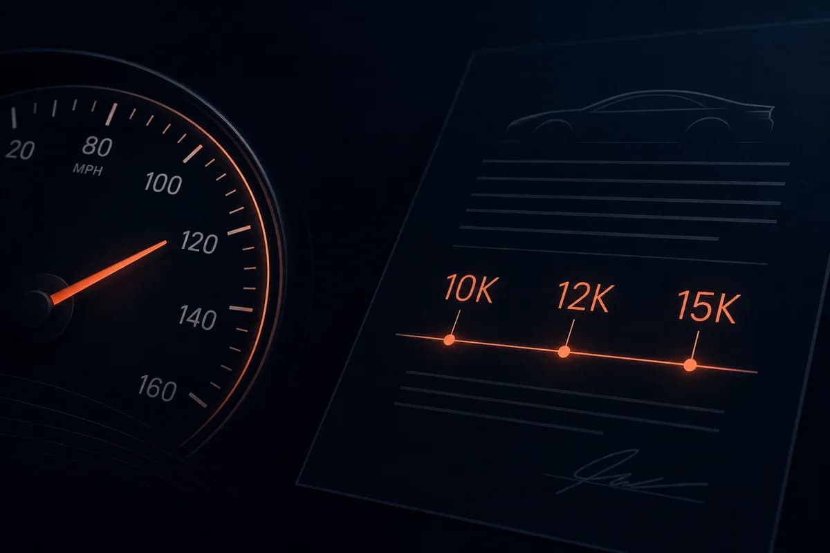 Odometer and mileage tier markers on a stylized lease contract