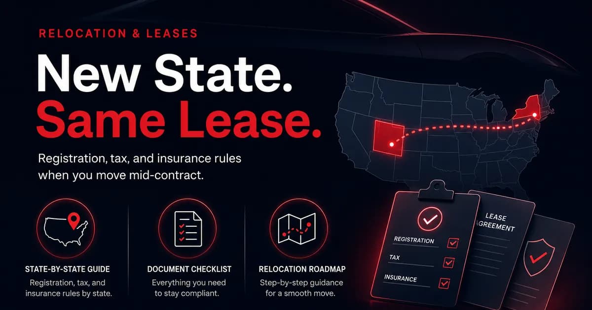 Map graphic connecting two states with lease registration and tax document icons