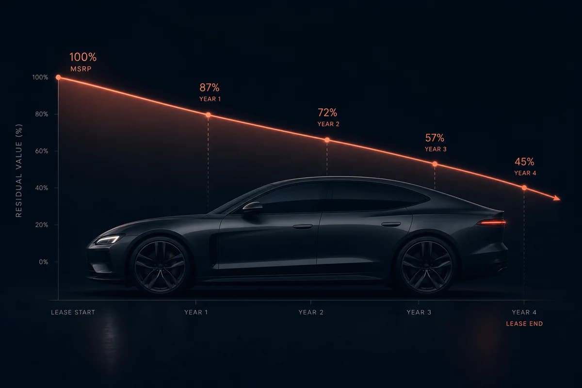 Residual percentage arc over a vehicle silhouette on dark navy background