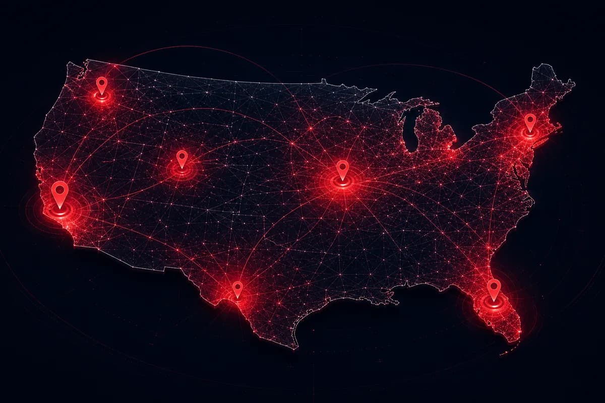 Stylized US map with regional lease deal highlights