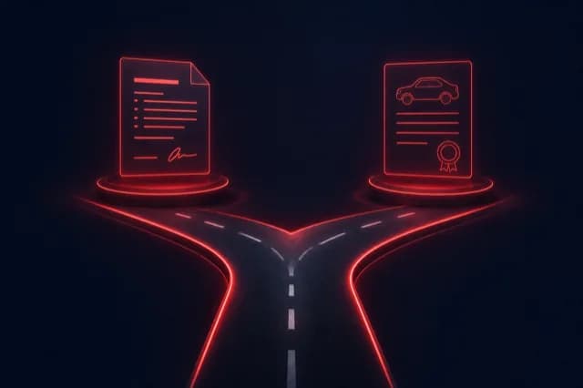 Fork in road comparing lease versus buy paths